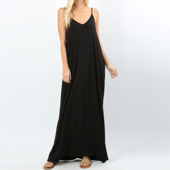 Dresses & Skirts - Black Pocket V-Neck Tank Maxi Dress